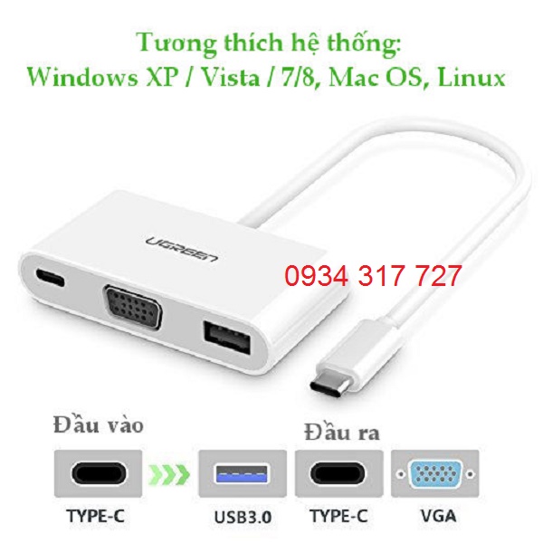 Tổng đại lý cung cấp cáp Type C, Type C ra vga Ugreen, Type C ra USB Ugreen, Type C ra USB 3.0 Ugreen chính hãng, Cáp USB Type C ra VGA, USB Type C, USB 3.0 Ugreen 30376 chính hãng